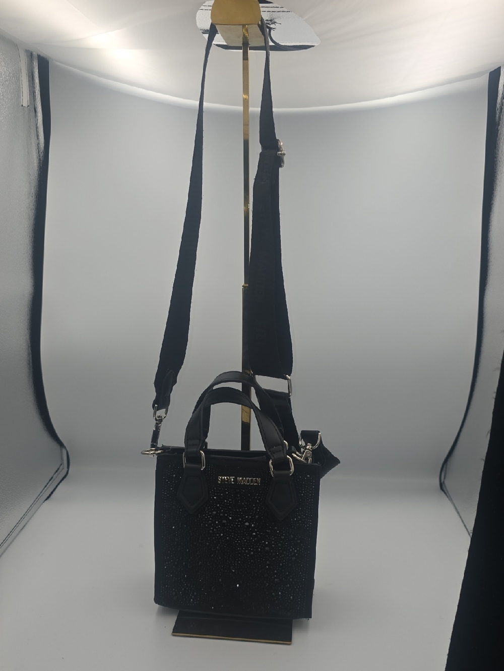 Steve Madden Black Rhinestone W/ Silver Mini Crossbody/Phone Holder (EUC)🖤